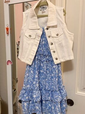 Rare Editions Big Girls Sleeveless Denim Vest, Floral-Printed Fit & Flare Dress